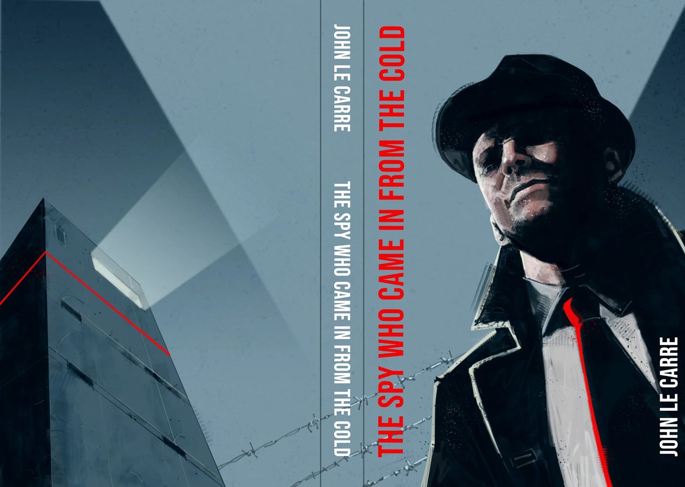 Painted book cover by Seb Antoniou — alternate treatment for The Spy Who Came In From The Cold, John le Carré, red type and barbed wire.